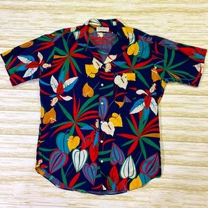 Lord Jeff mens L Large blue colorful floral vintage 70s cotton Hawaiian shirt